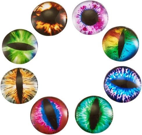 Beadthoven 90pcs 25mm Mixed Style Round Glass Dragon Eye Gem Cover Cabochon for Dome Jewelry Finding Cameo Pendent Doll Making in Kuwait