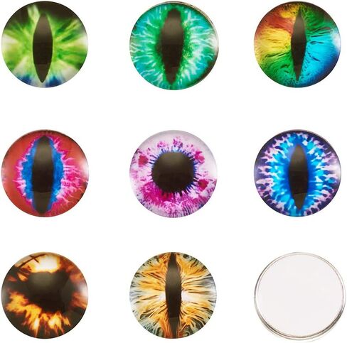 Beadthoven 90pcs 25mm Mixed Style Round Glass Dragon Eye Gem Cover Cabochon for Dome Jewelry Finding Cameo Pendent Doll Making in Kuwait