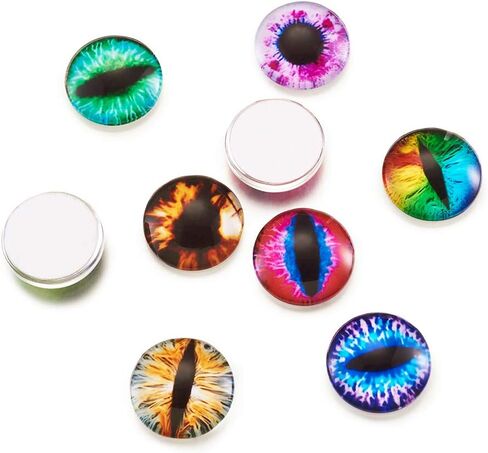 Beadthoven 90pcs 25mm Mixed Style Round Glass Dragon Eye Gem Cover Cabochon for Dome Jewelry Finding Cameo Pendent Doll Making in Kuwait
