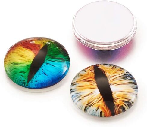 Beadthoven 90pcs 25mm Mixed Style Round Glass Dragon Eye Gem Cover Cabochon for Dome Jewelry Finding Cameo Pendent Doll Making in Kuwait