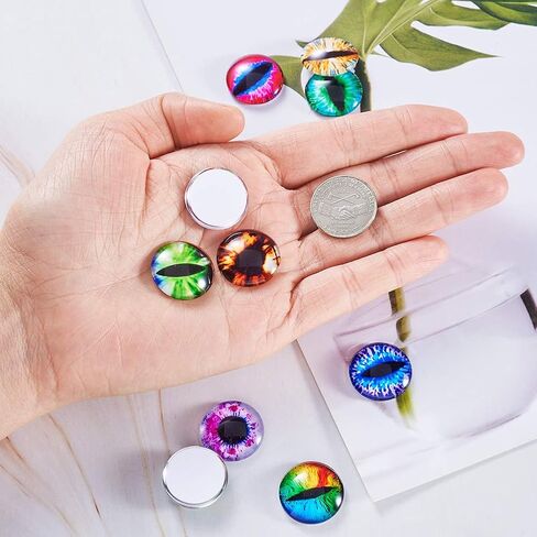 Beadthoven 90pcs 25mm Mixed Style Round Glass Dragon Eye Gem Cover Cabochon for Dome Jewelry Finding Cameo Pendent Doll Making in Kuwait