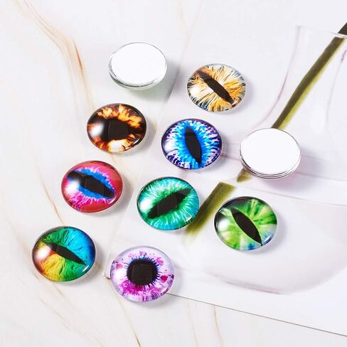 Beadthoven 90pcs 25mm Mixed Style Round Glass Dragon Eye Gem Cover Cabochon for Dome Jewelry Finding Cameo Pendent Doll Making in Kuwait