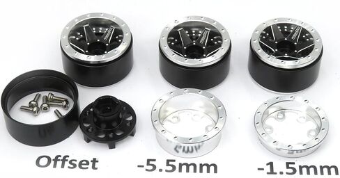 hobbysoul Adjustable Offset 1.0 Beadlock Wheels Rims, Negative Offset Heavy 1.0 Wheels 20.5g/Rim for RC Micro Crawler 1/18 TRX4M Axial SCX24 90081, (4-Pack) in Kuwait