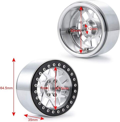 2.2" Aluminum Alloy RC Rim 4pcs 65mm Beadlock Wheels Rims 12mm Hex Fit for 1/10 Scale RC Crawler Axial Wraith RR10 SCX10 90046 TRX4 TRX6 in Kuwait
