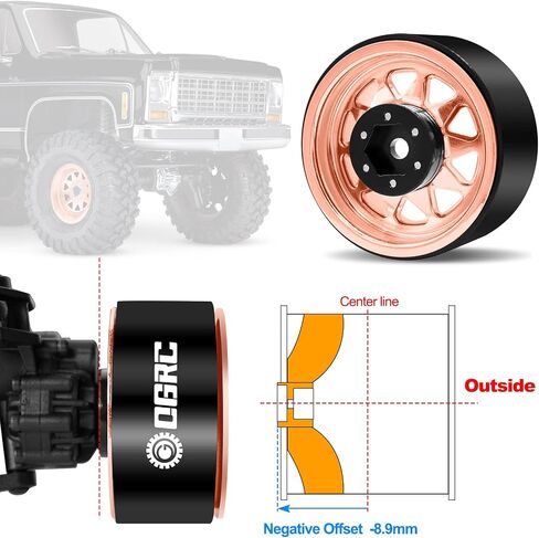 OGRC 4PCS Aluminum 1.9 Inch Beadlock Wheels Negative Offset Wheel Rims for TRX4 TRX6 SCX10 I II III 90046 AXI03007 Redcat GEN7 GEN8 RC4WD D90 1/10 RC Crawler - 12mm Hex (Rose Gold) in Saudi Arabia
