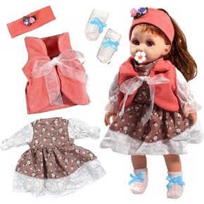 Baby Doll Clothes for 12 13 14 15 16 Inch Dolls, 4 Piece Set Flower Princess Doll Dress, Sweater Costume, Cute Alive Doll Accessories Outfits for Christmas Birthday Gift for Little Girls