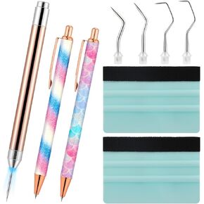 Therwen 10 Pcs Pin Pen Vinyl Weeding Tool Kit Includes 1 Led Weeding Tools with Light for Vinyl with 5 Different Pen Head 2 Retractable Air Release Pen 2 Vinyl Squeegee for Lettering (Gradient Color)