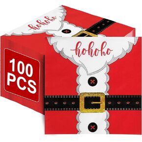 100 قطعة من مناديل عيد الميلاد، 4 طبقات مقاس 6.5 × 6.5 بوصة، مناديل عيد الميلاد الورقية للاستعمال مرة واحدة، مناديل حفلات عيد الميلاد، تصميم مشبك حزام سانتا، مناديل غداء العشاء لتزيين طاولات عيد الميلاد، مستلزمات الحفلات in Kuwait