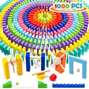WOOD CITY 360 PCS Dominoes Set for Kids with 12 colors,Wooden Dominos Tiles for Building, Stacking, Racing, Tumbling,Bulk Dominoes for Kids Birthday