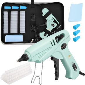 Magicfly 60/100W Hot Glue Gun Full Size with 15 Pcs Hot Glue Sticks (0.43 X 5.9 inch) and Carry Case, Dual Power High Temp Melt Glue Gun Kit with Finger Caps, Mat for Arts Craft, Household, Green