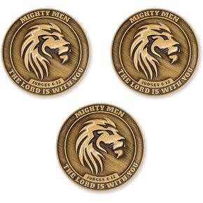 Be Strong & Courageous Lion Challenge Coin, Bulk Pack of 10 Mighty Men of God Pocket Discipleship Tokens for Bible Study, Bible Verse Worry Coin for Prayer, Christian EDC Coins for Military Veterans