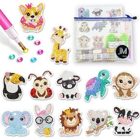 JM House 5D Diamond Painting Stickers Kits for Kids, 12Pcs Animals Gem Diamond Art for Kids,DIY Mosaic Stickers with Dots, Arts and Crafts Best Tween Gifts for Boys and Girls Age 4-6,6-8,8-10 in Saudi Arabia