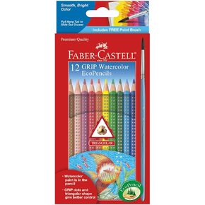 Faber-Castell Grip Watercolor EcoPencils | 24 Watercolor Pencil Set with Brush | Draw, Blend & Paint | Kids Art Set, Art Supplies for Kids | Beginner Kit (Ages 5+) in Kuwait