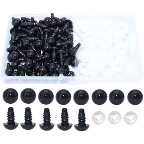 ARTCXC 50Pcs 10mm Black Solid Plastic Safety Eyes Craft Eyes with Washers for Doll, Puppet, Plush Animal DIY Making