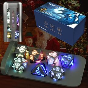 مجموعة نرد DND LED قابلة لإعادة الشحن من LOOKDNDS مع صندوق شحن - نرد LED، نرد مضيء مقاوم للماء، 7 قطع من النرد الإلكتروني المتوهج والزنزانات والتنينات - مجموعة D&D متعددة السطوح للعبة طاولة آر بي جي in Kuwait