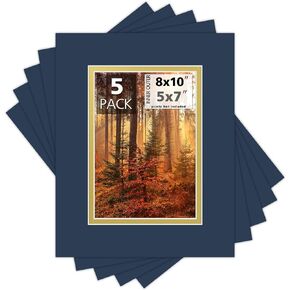 Mat Board Center, Pack of 5, 8x10 for 5x7 Photo Picture Double Mats - Acid Free, 8-ply Thickness, White Core - for Pictures, Photos, Framing (Black Over Black Color)