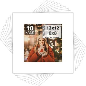 Mat Board Center, 10-Pack, 8x10 White Mats for 5x7 Pictures - White Core Bevel Cut Mattes, 4-Ply - Acid-Free, Photo Mat Board