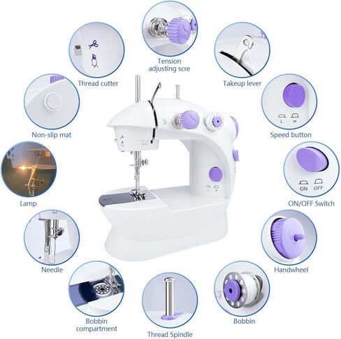 Portable Sewing Machine for Beginners, Mini Electric Sewing Machine 12 Built-in Stitch Patterns, 2 Speed with Foot Pedal & Sewing Kit, Easy DIY Household máquinas de coser for Kids Ages 8-12 in Kuwait