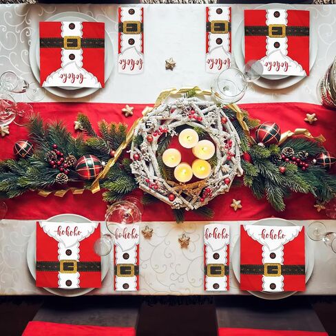 100 قطعة من مناديل عيد الميلاد، 4 طبقات مقاس 6.5 × 6.5 بوصة، مناديل عيد الميلاد الورقية للاستعمال مرة واحدة، مناديل حفلات عيد الميلاد، تصميم مشبك حزام سانتا، مناديل غداء العشاء لتزيين طاولات عيد الميلاد، مستلزمات الحفلات in Kuwait