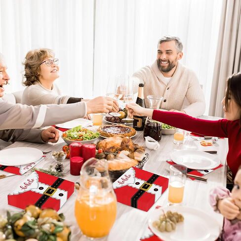 100 قطعة من مناديل عيد الميلاد، 4 طبقات مقاس 6.5 × 6.5 بوصة، مناديل عيد الميلاد الورقية للاستعمال مرة واحدة، مناديل حفلات عيد الميلاد، تصميم مشبك حزام سانتا، مناديل غداء العشاء لتزيين طاولات عيد الميلاد، مستلزمات الحفلات in Kuwait