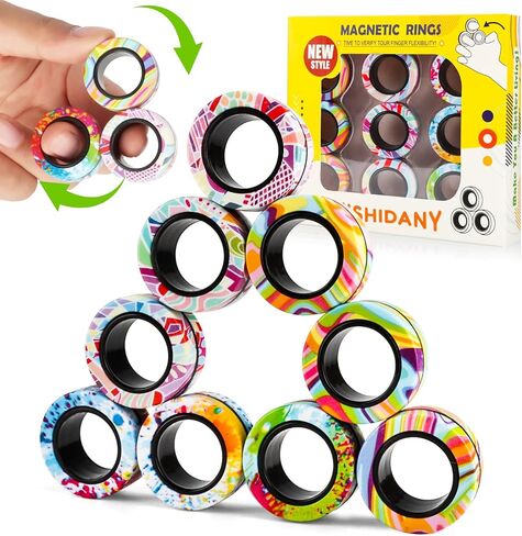 9Pcs Magnetic Rings Fidget Toys Pack, Magnets Finger Rings for ADHD Stress Relief, Colorful Camo Magical Fidget Rings for Training Relieves Autism Anxiety, Great Idea Gift for Adults Teens Kids in Kuwait