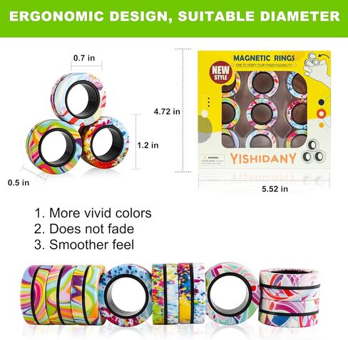 9Pcs Magnetic Rings Fidget Toys Pack, Magnets Finger Rings for ADHD Stress Relief, Colorful Camo Magical Fidget Rings for Training Relieves Autism Anxiety, Great Idea Gift for Adults Teens Kids in Kuwait