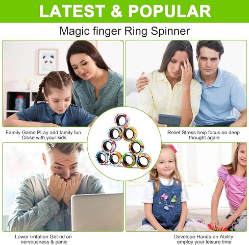 9Pcs Magnetic Rings Fidget Toys Pack, Magnets Finger Rings for ADHD Stress Relief, Colorful Camo Magical Fidget Rings for Training Relieves Autism Anxiety, Great Idea Gift for Adults Teens Kids in Kuwait