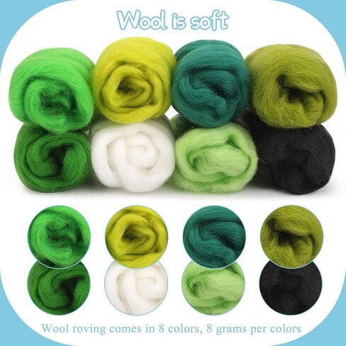 Zlulary Needle Felting Kit, Needle Felting Starter Kit, 8 Colors Wool Roving for Needle Felting, Fibre Wool Yarn Roving with Plastic Storage Box, Wool Felt Tools with Felting Needles (Dark) in Kuwait