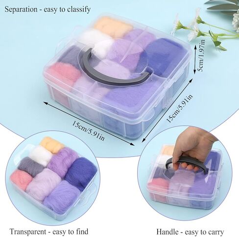Zlulary Needle Felting Kit, Needle Felting Starter Kit, 8 Colors Wool Roving for Needle Felting, Fibre Wool Yarn Roving with Plastic Storage Box, Wool Felt Tools with Felting Needles (Dark) in Kuwait