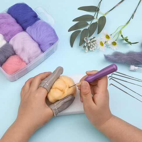 Zlulary Needle Felting Kit, Needle Felting Starter Kit, 8 Colors Wool Roving for Needle Felting, Fibre Wool Yarn Roving with Plastic Storage Box, Wool Felt Tools with Felting Needles (Dark) in Kuwait