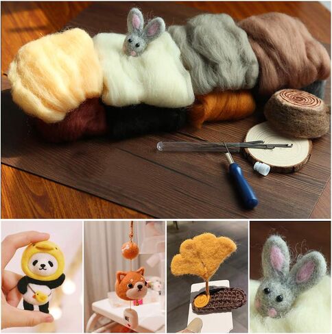 Zlulary Needle Felting Kit, Needle Felting Starter Kit, 8 Colors Wool Roving for Needle Felting, Fibre Wool Yarn Roving with Plastic Storage Box, Wool Felt Tools with Felting Needles (Dark) in Kuwait