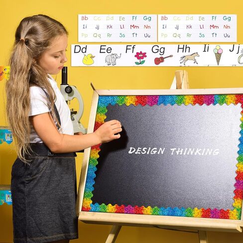 Geyee 84 Pieces 83 Feet Classroom Bulletin Board Borders Scalloped Rainbow Bulletin Board Trim Adhesive Decorations Colorful for Chalkboard, 6 Designs(Chic Style) in Kuwait