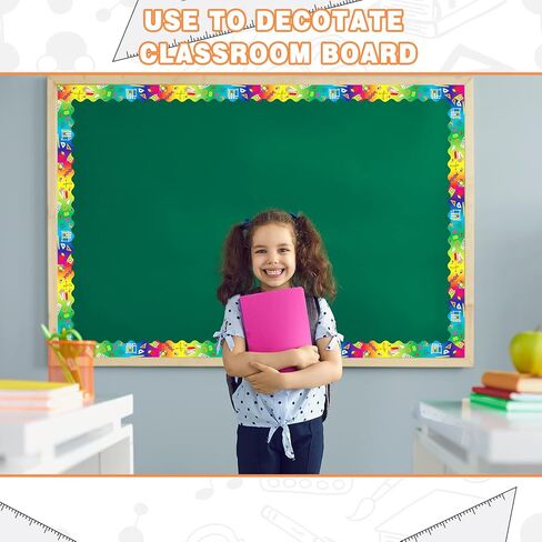 Geyee 84 Pieces 83 Feet Classroom Bulletin Board Borders Scalloped Rainbow Bulletin Board Trim Adhesive Decorations Colorful for Chalkboard, 6 Designs(Chic Style) in Kuwait
