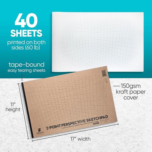 Koala Tools | Drawing Perspective (1 and 2-Point) Large Sketch Pad (1 Point - 9 x 12) in Kuwait