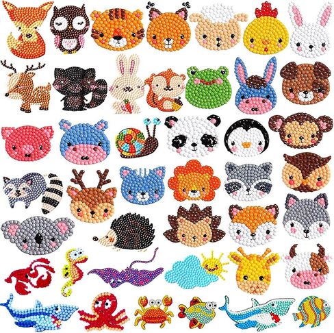 43Pcs 5D Diamond Painting Stickers Kits for Kids,Animal Diamond Painting Stickers by Numbers,DIY Diamond Art Mosaic Stickers,Art Craft Animal Stickers Painting with Diamonds for Kids Beginners in Kuwait