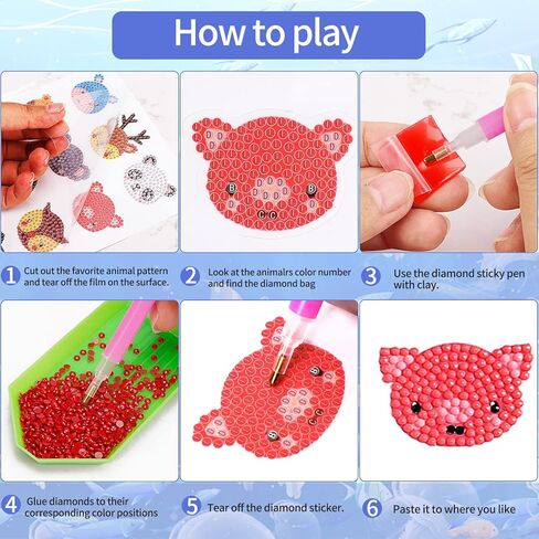 43Pcs 5D Diamond Painting Stickers Kits for Kids,Animal Diamond Painting Stickers by Numbers,DIY Diamond Art Mosaic Stickers,Art Craft Animal Stickers Painting with Diamonds for Kids Beginners in Kuwait