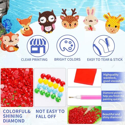 43Pcs 5D Diamond Painting Stickers Kits for Kids,Animal Diamond Painting Stickers by Numbers,DIY Diamond Art Mosaic Stickers,Art Craft Animal Stickers Painting with Diamonds for Kids Beginners in Kuwait