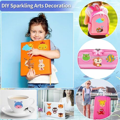 43Pcs 5D Diamond Painting Stickers Kits for Kids,Animal Diamond Painting Stickers by Numbers,DIY Diamond Art Mosaic Stickers,Art Craft Animal Stickers Painting with Diamonds for Kids Beginners in Kuwait