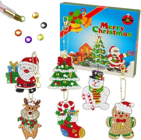 QINGQIU Christmas 5D Diamond Painting Arts and Crafts - Make Your Own Christmas GEM Keychains - for Kids Christmas Crafts Christmas Toys Stocking Stuffers Party Favors Gifts in Kuwait
