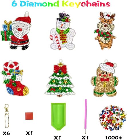 QINGQIU Christmas 5D Diamond Painting Arts and Crafts - Make Your Own Christmas GEM Keychains - for Kids Christmas Crafts Christmas Toys Stocking Stuffers Party Favors Gifts in Kuwait
