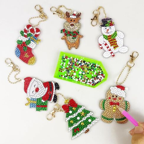 QINGQIU Christmas 5D Diamond Painting Arts and Crafts - Make Your Own Christmas GEM Keychains - for Kids Christmas Crafts Christmas Toys Stocking Stuffers Party Favors Gifts in Kuwait