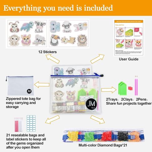 JM House 5D Diamond Painting Stickers Kits for Kids, 12Pcs Animals Gem Diamond Art for Kids,DIY Mosaic Stickers with Dots, Arts and Crafts Best Tween Gifts for Boys and Girls Age 4-6,6-8,8-10 in Saudi Arabia