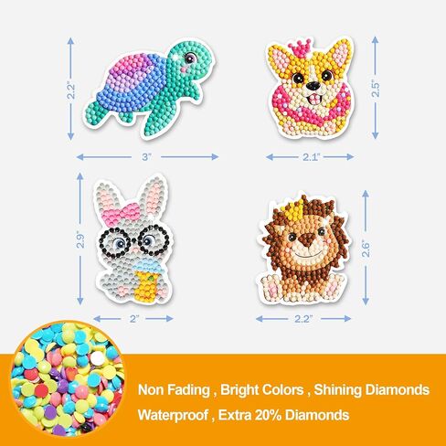 JM House 5D Diamond Painting Stickers Kits for Kids, 12Pcs Animals Gem Diamond Art for Kids,DIY Mosaic Stickers with Dots, Arts and Crafts Best Tween Gifts for Boys and Girls Age 4-6,6-8,8-10 in Saudi Arabia