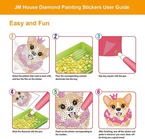 JM House 5D Diamond Painting Stickers Kits for Kids, 12Pcs Animals Gem Diamond Art for Kids,DIY Mosaic Stickers with Dots, Arts and Crafts Best Tween Gifts for Boys and Girls Age 4-6,6-8,8-10 in Saudi Arabia