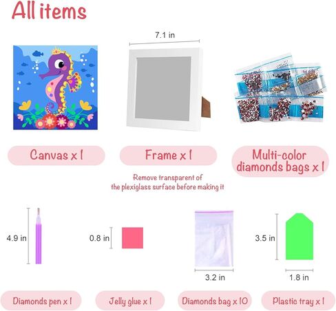 Craftoy 5D الماس مجموعات الطلاء للأطفال 7.1 بوصة × 7.1 بوصة إطار خشبي الفنون والحرف الماسية للأطفال ملصقات جوهرة الفسيفساء حسب عدد مجموعات DIY اللوحة الفنون الحرف العرض مجموعة التطريز هدية (F-يونيكورن) in Kuwait