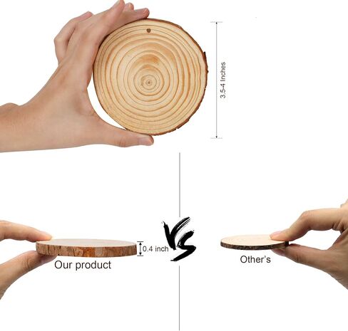 شرائح خشبية طبيعية مع فتحات من ATDAWN، 30 قطعة دوائر خشبية غير مكتملة مقاس 3.5-4 بوصات، مجموعة خشبية يدوية، زخارف عيد الميلاد مصنوعة يدويًا in Kuwait