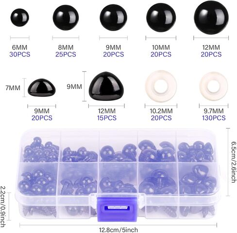 300 قطعة من عيون وانف اميجورومي 6-12 ملم من الكروشيه، عيون امان بلاستيكية للكروشيه مع حلقات عيون امان سوداء للحيوانات المحشوة والحرف اليدوية تيدي بير in Kuwait