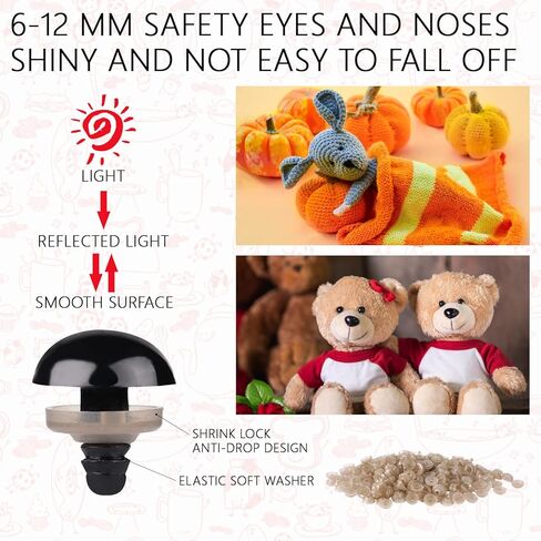 300 قطعة من عيون وانف اميجورومي 6-12 ملم من الكروشيه، عيون امان بلاستيكية للكروشيه مع حلقات عيون امان سوداء للحيوانات المحشوة والحرف اليدوية تيدي بير in Kuwait