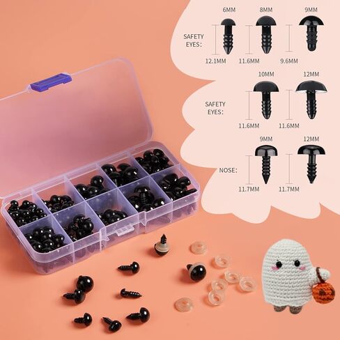 300 قطعة من عيون وانف اميجورومي 6-12 ملم من الكروشيه، عيون امان بلاستيكية للكروشيه مع حلقات عيون امان سوداء للحيوانات المحشوة والحرف اليدوية تيدي بير in Kuwait
