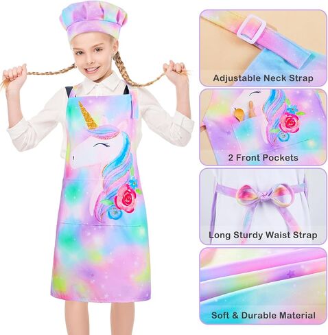 MHJY Kids Apron Chef Hat Set,Cooking Kitchen Apron for Girls Boys Adjustable Child Apron with Pockets in Kuwait